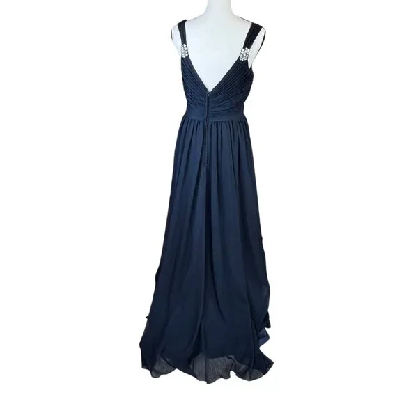 Angelina Faccenda Navy Blue Evening Gown With Embellished Straps Size 10 - Picture 2 of 6